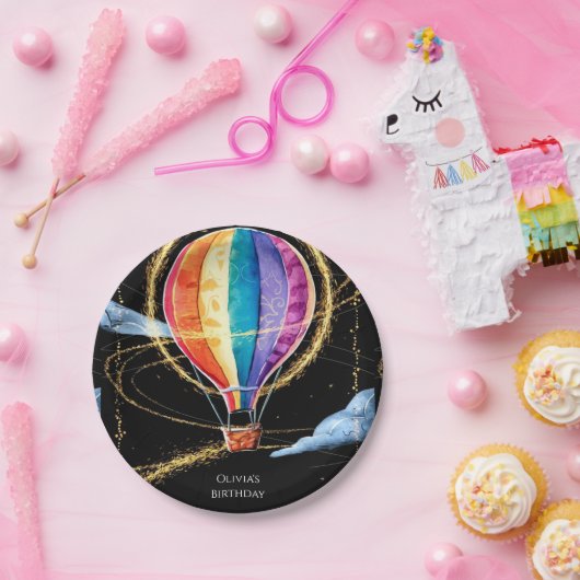 Pastel Magic Hete Luchtballon Verjaardag Papieren Bordje (Feest)