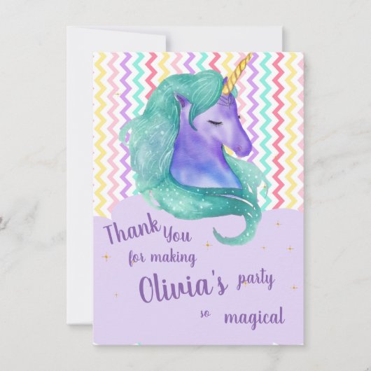 Pastel Magical Chevron Unicorn Birthday Dank u (Voorkant)