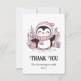 Pastel Magical Penguin Baby shower Bedankkaart