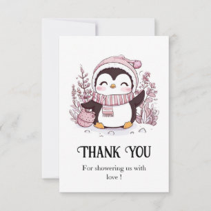 Pastel Magical Penguin Baby shower Bedankkaart