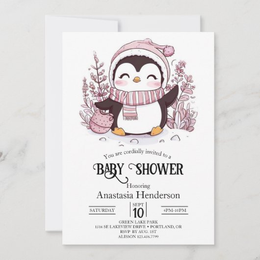 Pastel Magical Penguin Baby shower Kaart (Voorkant)