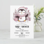 Pastel Magical Penguin Baby shower Kaart (Staand voorkant)