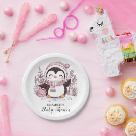Pastel Magical Penguin Baby shower Papieren Bordje
