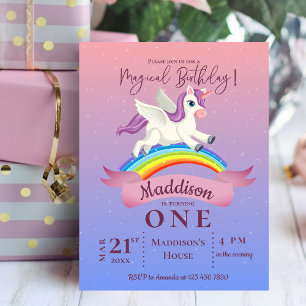 Pastel Magical Unicorn Thayed Birthday Invitation Briefkaart