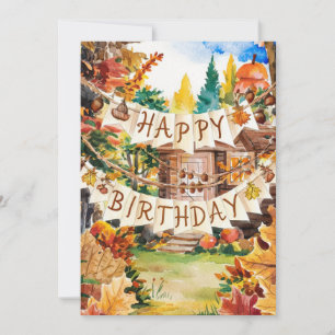 Pastel Magisch Seizoen Herfst Herfst Happy Birthda Kaart