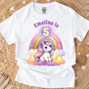 Pastel Magische Eenhoorn Regenboog Glitter Verjaar T-shirt