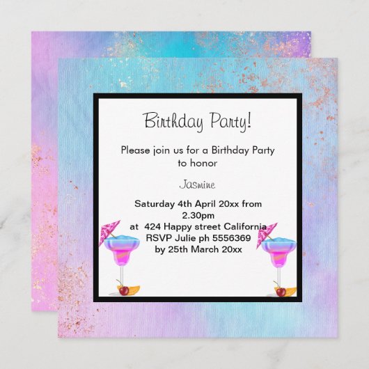 PASTEL MARBLE COCKTAIL ANNIVERSAIRE INVITATION FÊT (Devant / Derrière)