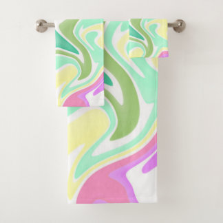Pastel Marble Swirl Bathroom Towel Set