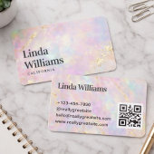 Pastel Marble with Gold Texture QR Code  Visitekaartje