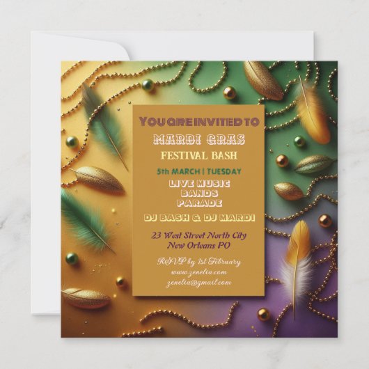 Pastel Mardi Gras Festival Bash Feathers Bead Gold Kaart (Voorkant)
