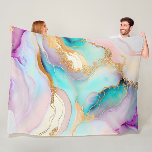 Pastel marmer abstracte glitterkunst fleece deken (In situ)