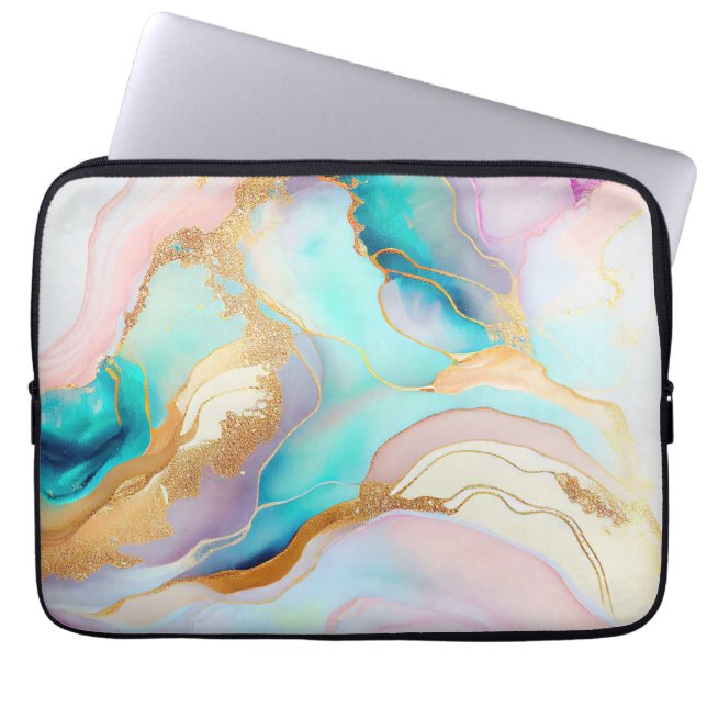 Pastel marmer abstracte glitterkunst laptop sleeve (Voorkant)