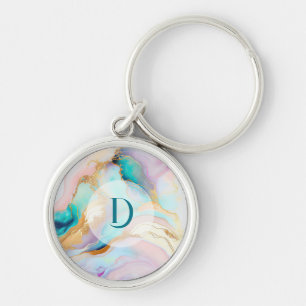 Pastel marmer abstracte glitterkunst sleutelhanger