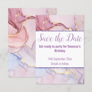 PASTEL MARMER GLITTER SAVE THE DATE RSVP KAART