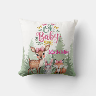 Pastel Meadow Companions: Oh Baby Girl Baby shower Kussen