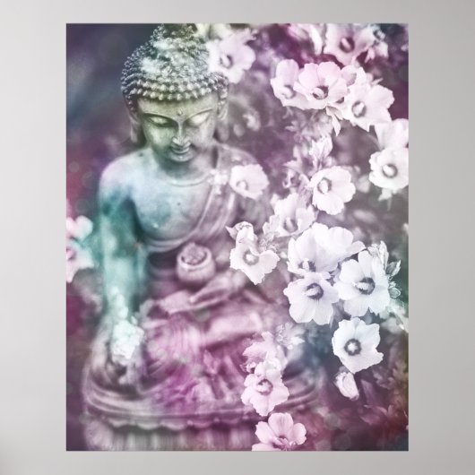 *~* Pastel Meditation Zen Buddha Meditate Flowers Poster (Voorkant)
