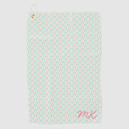 Pastel Meisjesachtig Groen & Roze Patroon Met Init Golfhanddoek