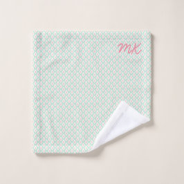 Pastel Meisjesachtig Groen & Roze Patroon Met Init Washandje