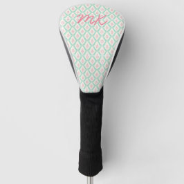 Pastel Meisjesachtig Roze & Groen Patroon met Init Golfheadcover