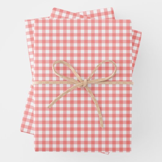 Pastel Melon Oranje Gingham Check Pattern Inpakpapier Vel (In situ)