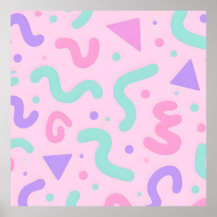 Pastel Memphis kronkelige geometrische speelse ret Poster