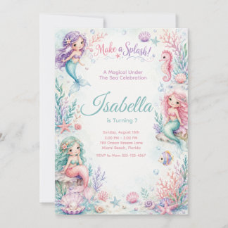Pastel Mermaid Coral Garden Birthday Kaart