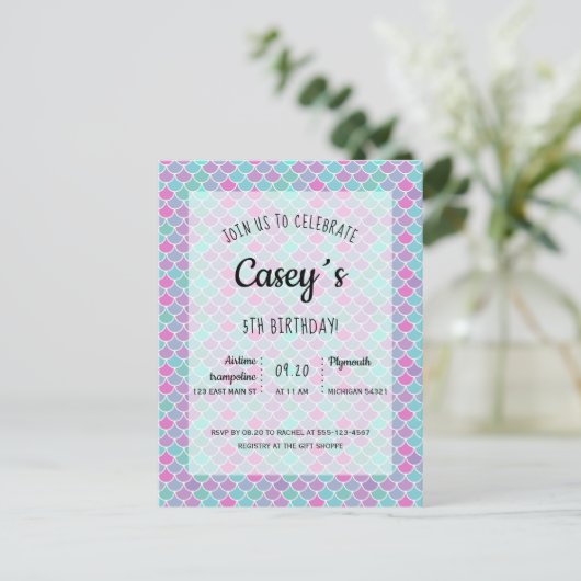 Pastel mermaid échelles invitation (Debout devant)