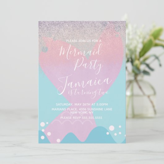Pastel Mermaid Faux Glitter Birthday Party Kaart (Staand voorkant)