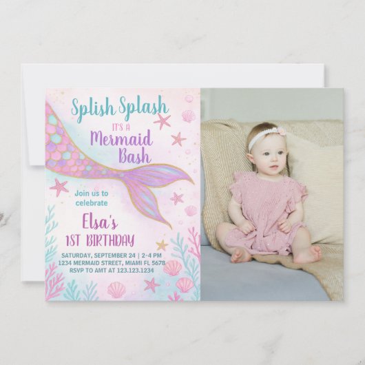 Pastel Mermaid Invitation d'anniversaire (Devant)
