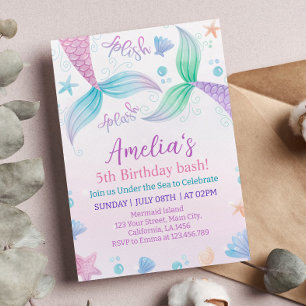 Pastel Mermaid Invitation de fête d'anniversaire