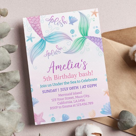 Pastel Mermaid Invitation de fête d'anniversaire