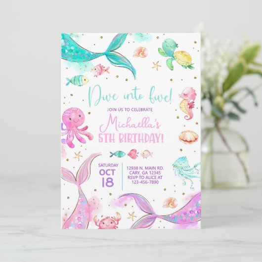 Pastel mermaid pile fille invitation (Debout devant)
