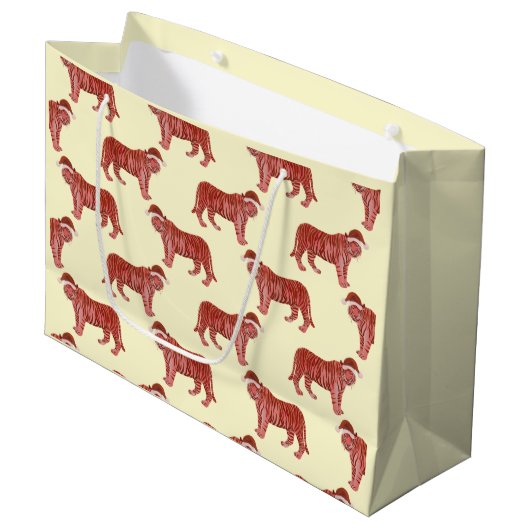Pastel met kerstmis Safari Dieren Roze Tiger Wrapp Groot Cadeauzakje (Voorkant Gekanteld)