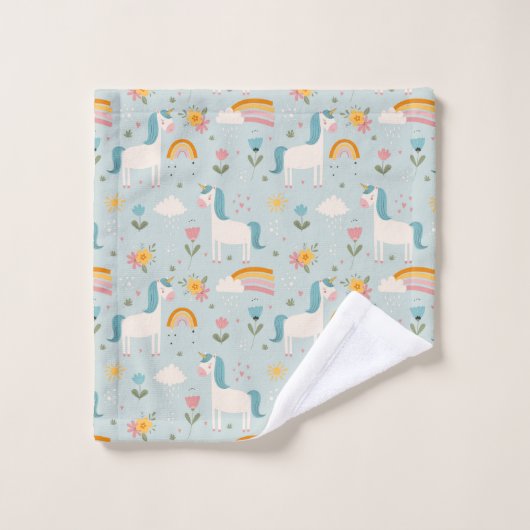 Pastel mignon Rainbow Unicorn Motif (Gant de toilette)