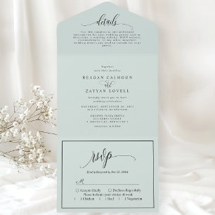 Pastel Mint Eenvoudig Modern Script All In One Uitnodiging