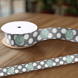 Pastel Mint & Gray Polka Dots met aangepast monogr Lint