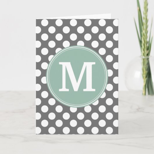 Pastel Mint & Gray Polka Dots met aangepast monogr Notitiekaartje (Voorkant)