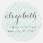 Pastel Mint & Gray Quatrefoil Patroon Aangepaste n Ronde Sticker (Voorkant)