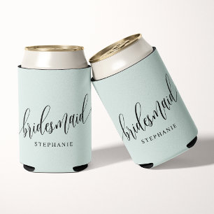 Pastel Mint Green Bridesmaid Modern Script Blikjeskoeler