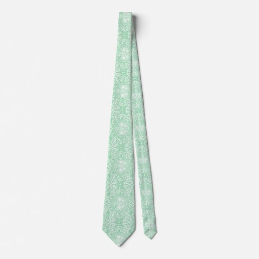 Pastel Mint Green Floral Swirls Oranmet Stropdas (Voorkant)