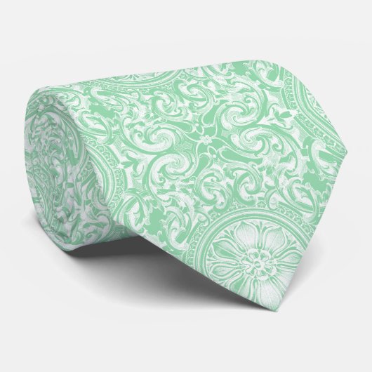 Pastel Mint Green Floral Swirls Oranmet Stropdas (Opgerold)