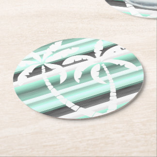 Pastel Mint Green Grey Waterverf Stripes Patroon Ronde Kartonnen Onderzetter