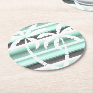 Pastel Mint Green Grey Waterverf Striptern Ronde Kartonnen Onderzetter