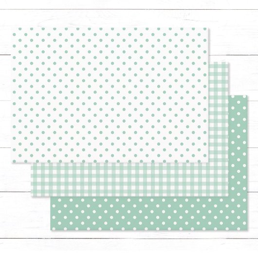 Pastel Mint Green Polka Dots Gingham Pattern Mix Inpakpapier Vel