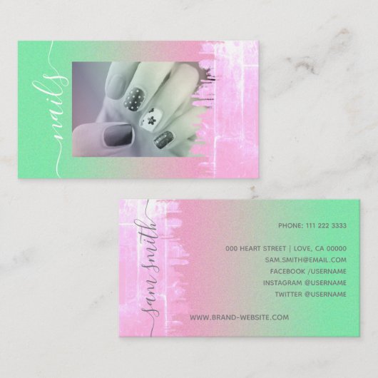 Pastel Mint Green Roze Blush nagels Fotosjabloon Visitekaartje (Voorkant / Achterkant)