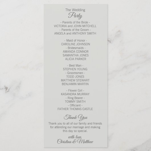 Pastel Mint Groen & Licht Grijs Huwelijksceremonie Programma (Achterkant)