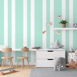 Pastel Mint Groen Wit Strepen Patroon Behang