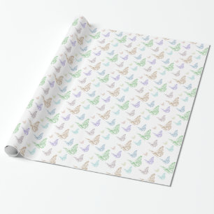 Pastel Mint Paarse Perzik Vlinders Verjaardag Cadeaupapier