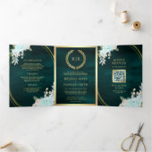 Pastel Mint Rozen allen in Één Blauwgroen Code QR  Drieluik Uitnodiging (Binnen)