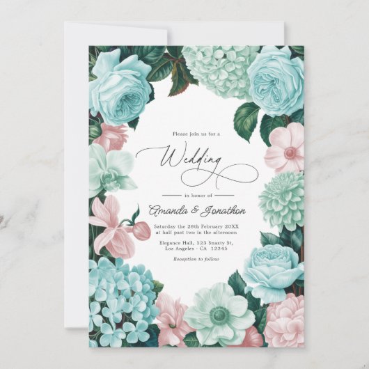 Pastel Mint, Seafoam & Shell Pink Wedding Kaart (Voorkant)
